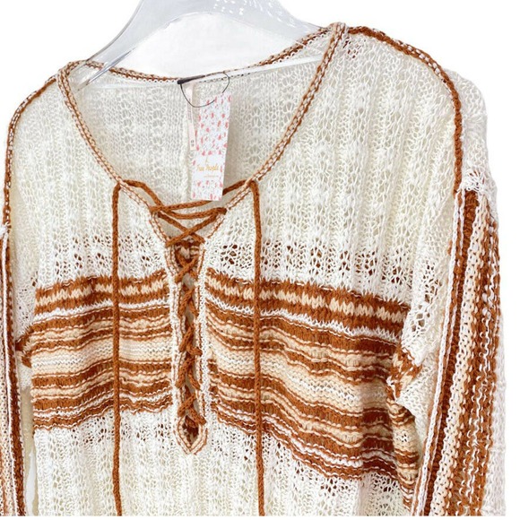 Free People Boho Marina Bay Crochet Open Knit Lightweight Lace Sweater Size XS - Picture 6 of 10